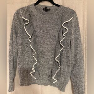 Topshop Gray Sweater with White Ruffles